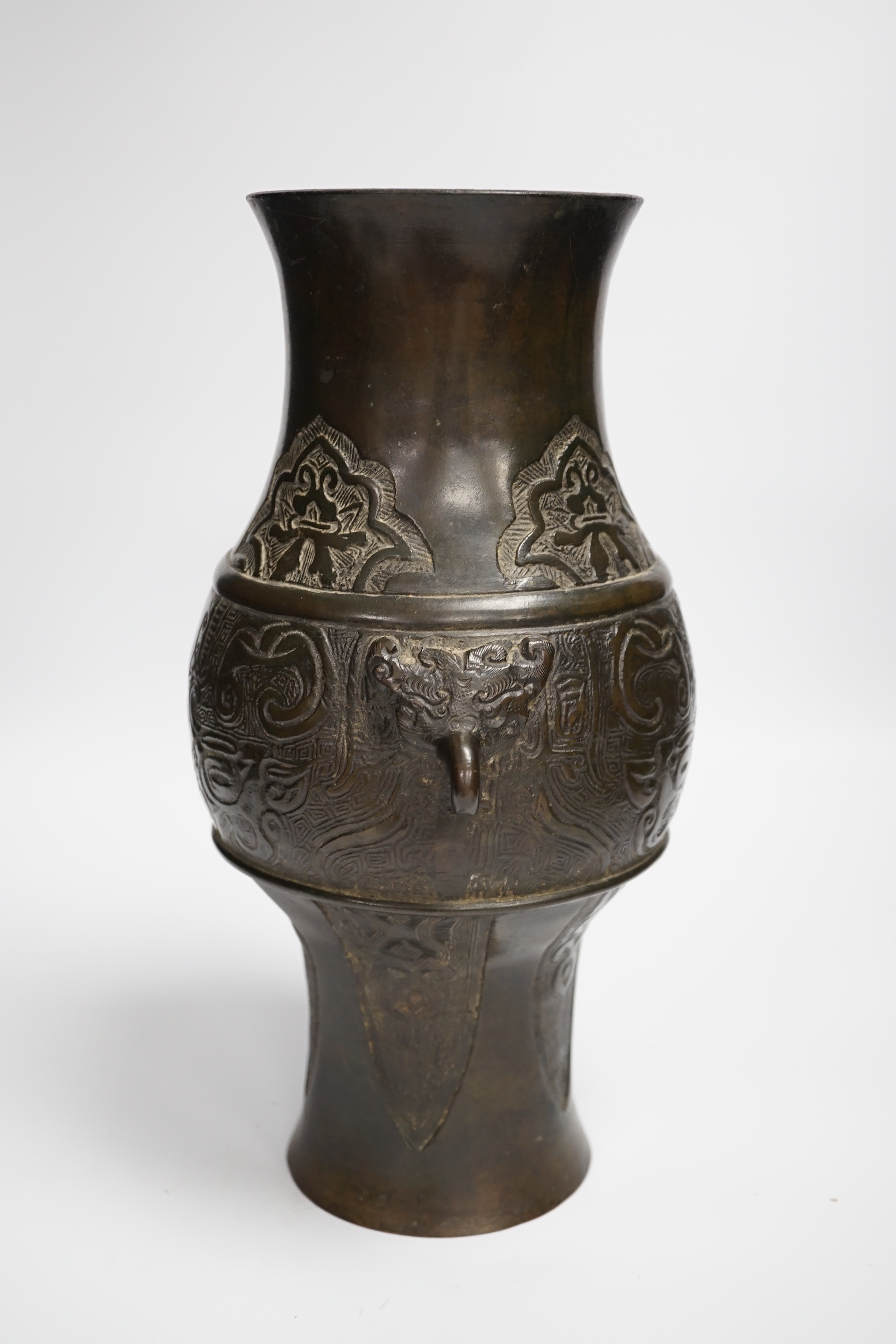 A Chinese bronze archaistic vase, Qing dynasty, 31cm high